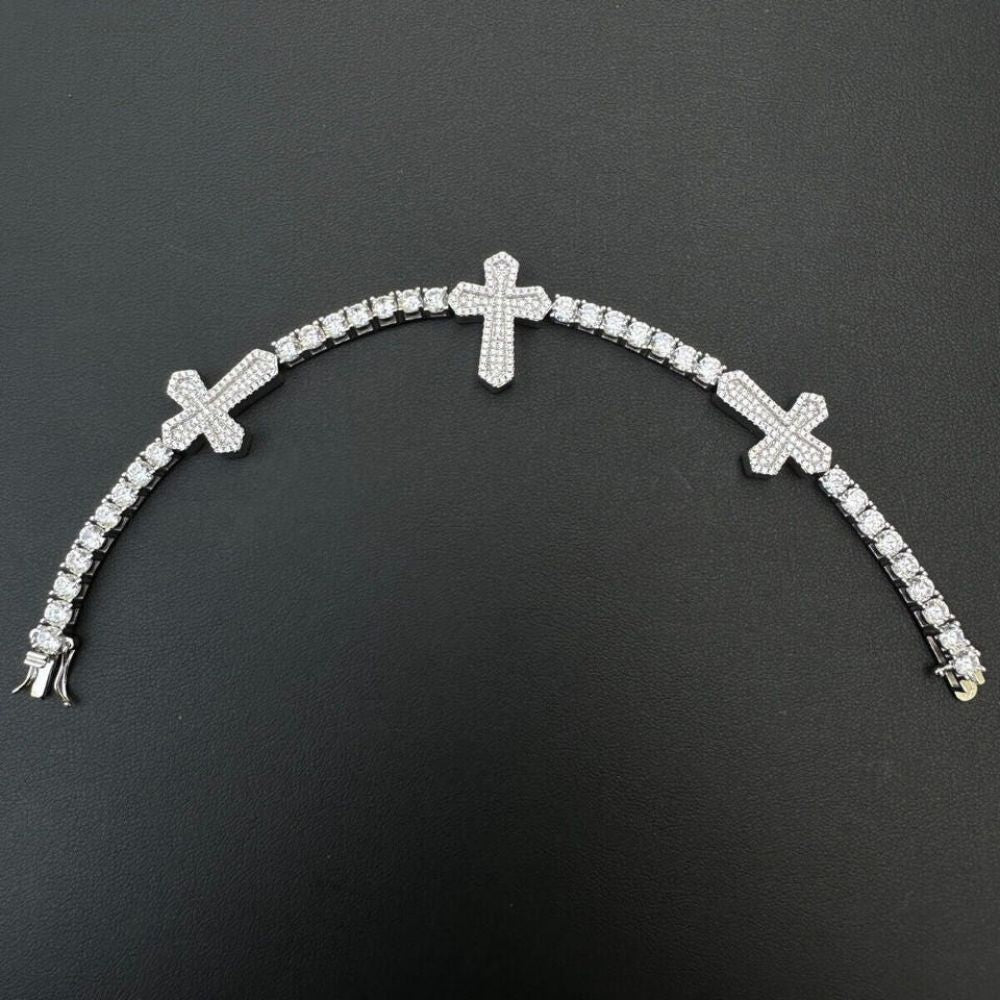 Moissanite Cross Iced Out Tennis Bracelet