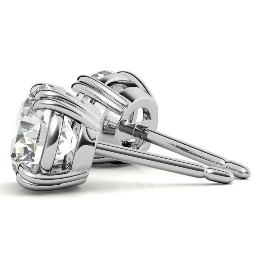 Double Claw Prong Round Cut Moissanite Solitaire Earrings