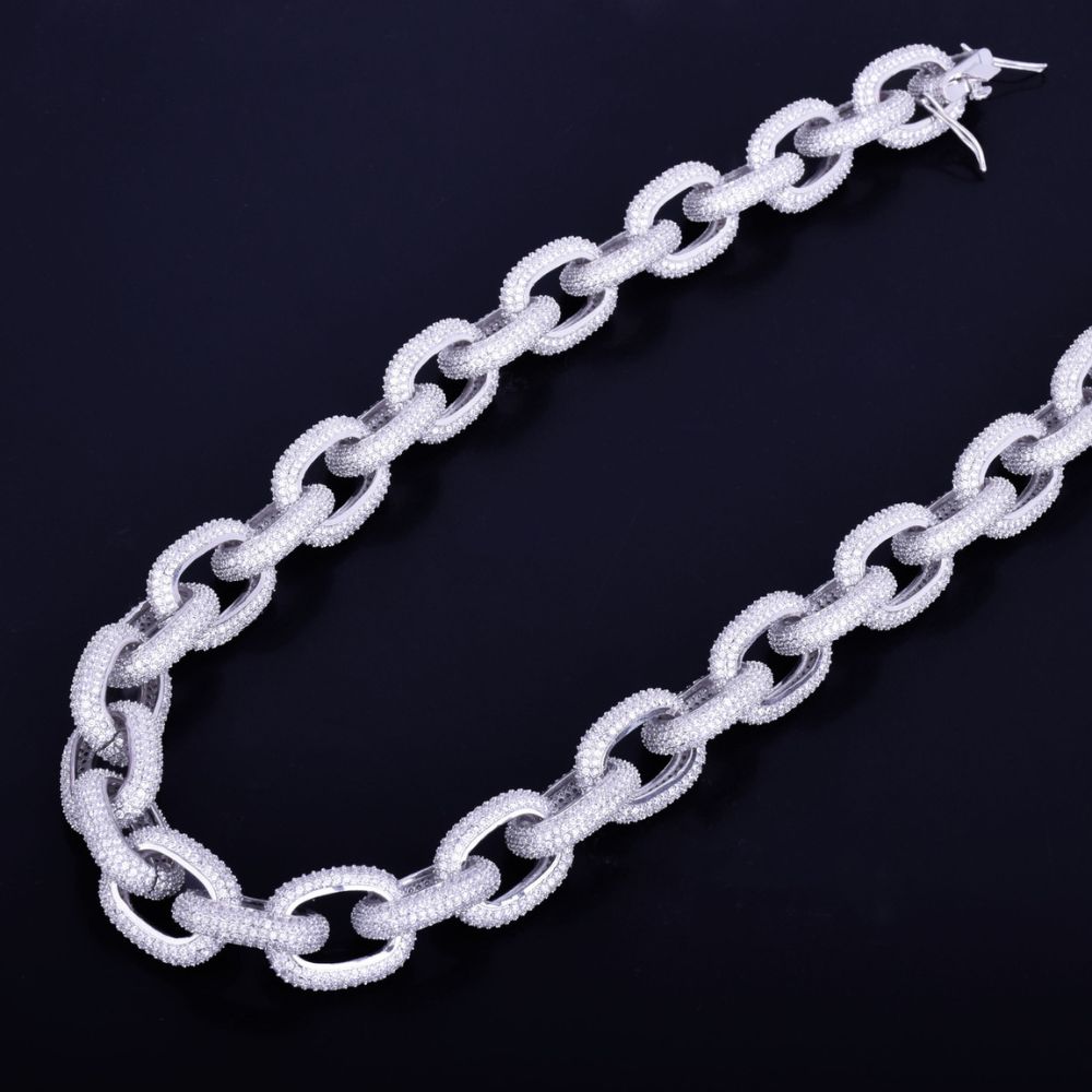 D Color Moissanite Diamond Rolo Cuban Chain For Men's