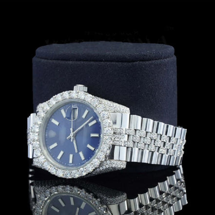 Blue Color Stainless Steel Moissanite Watch Gift For Men's