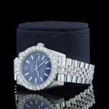 Blue Color Stainless Steel Moissanite Watch Gift For Men's