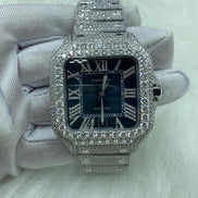 Blue Dial Fully Iced Out Moissanite Watch For Men's