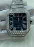 Blue Dial Fully Iced Out Moissanite Watch For Men's