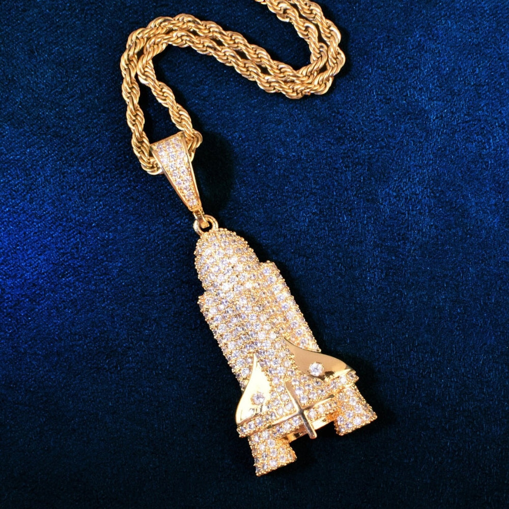925 Silver Rocket Space Ship Hip Hop Ice Out Chain Necklace