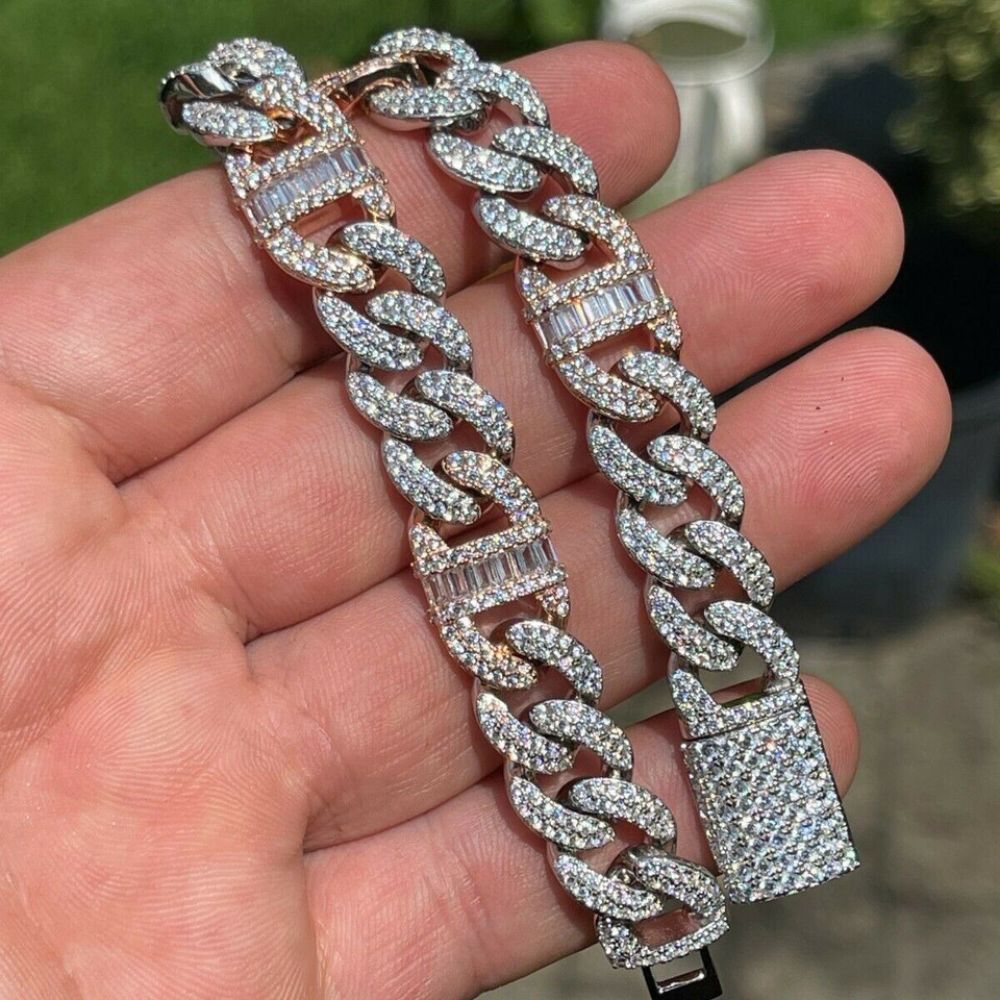 Dual Tone Moissanite Diamond Unisex Hip Hop Bracelet