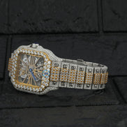 Dual Tone Skeleton Moissanite Watch Gift For Him