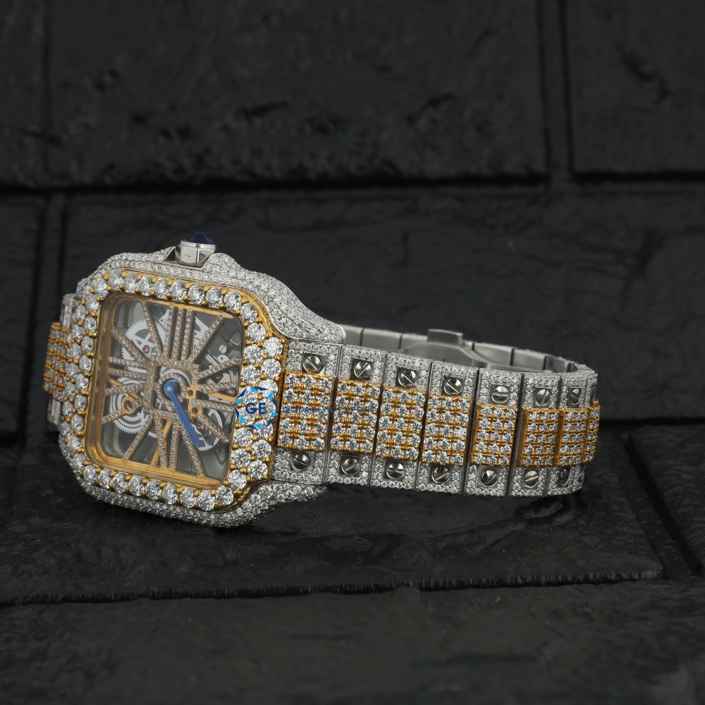 Dual Tone Skeleton Moissanite Watch Gift For Him