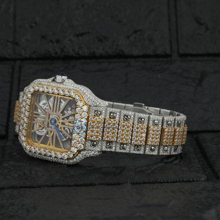 Dual Tone Skeleton Moissanite Watch Gift For Him