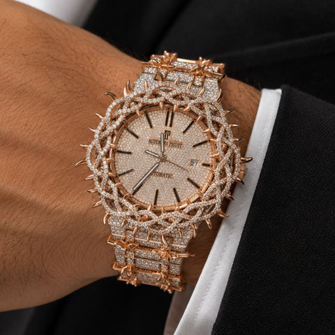 Dual Tone Leafe Style Moissanite Diamond Unique Style Men's Watch