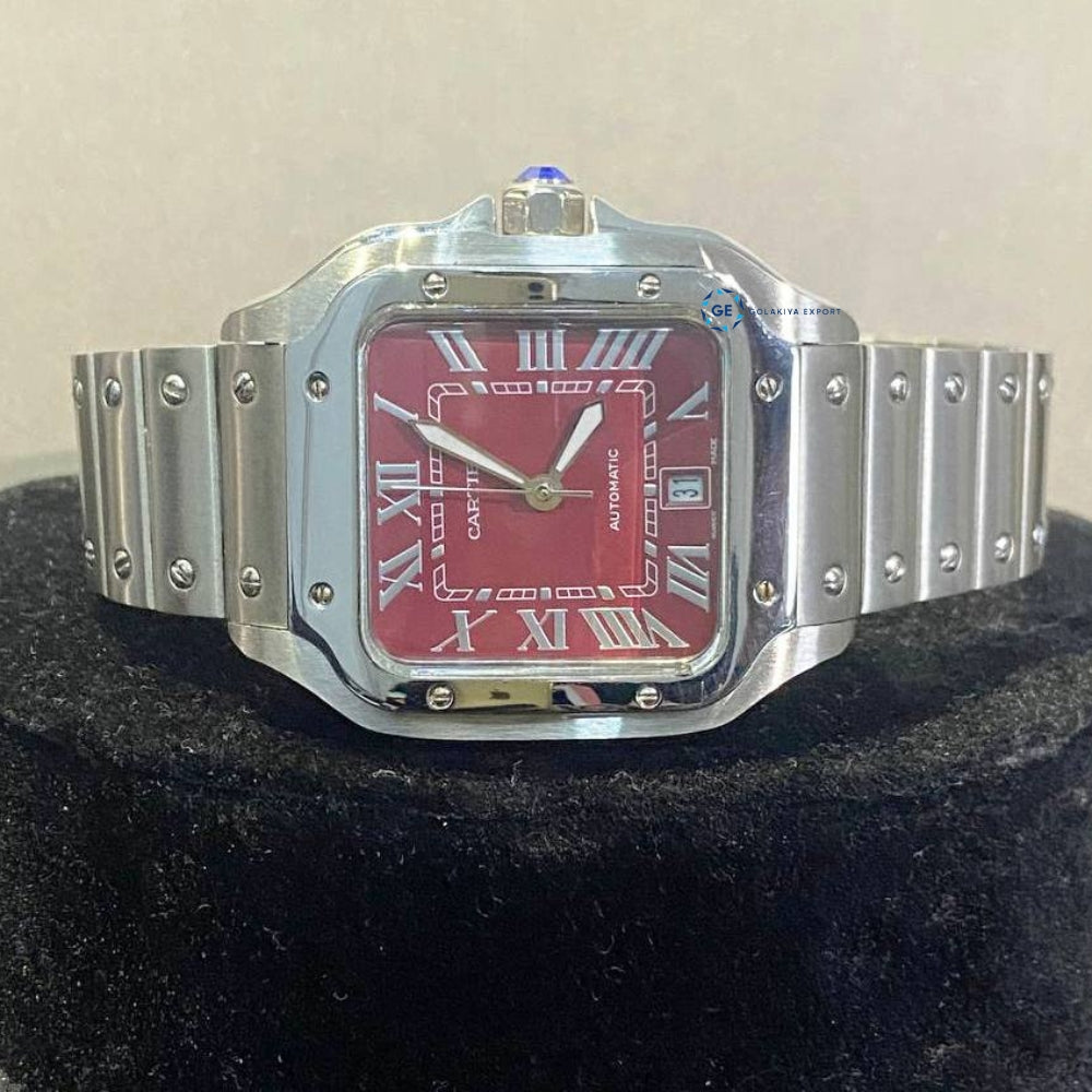 Roman Numeric Red Dial Luxury Men's Wrist Watch