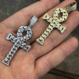 Excellent Ankh Cuban Link Cross Moissanite Pendant