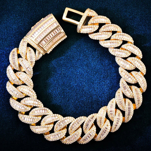 20mm All Over Baguette Moissanite Curve Cuban Link Bracelet