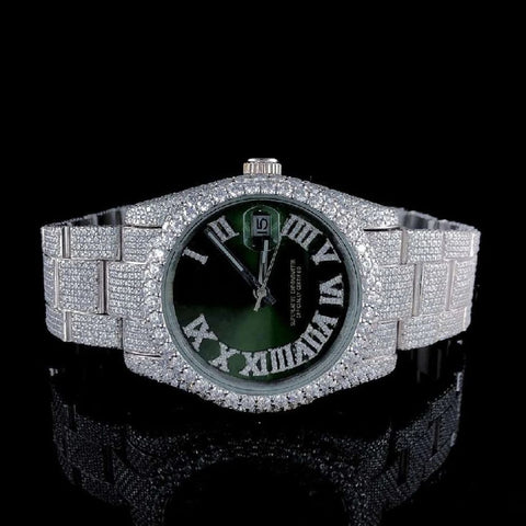 Full Iced Out Green Dial Moissanite Wrist Watch