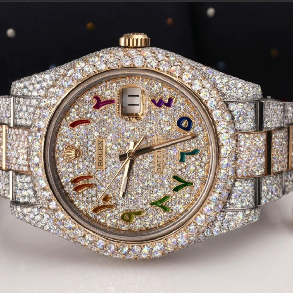 Datejust Rainbow Moissanite Arabic Numerals Stainless Steel Custom Watch