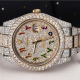 Datejust Rainbow Moissanite Arabic Numerals Stainless Steel Custom Watch