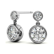 Bezel Set Double Round Cut Moissanite Drop Earrings