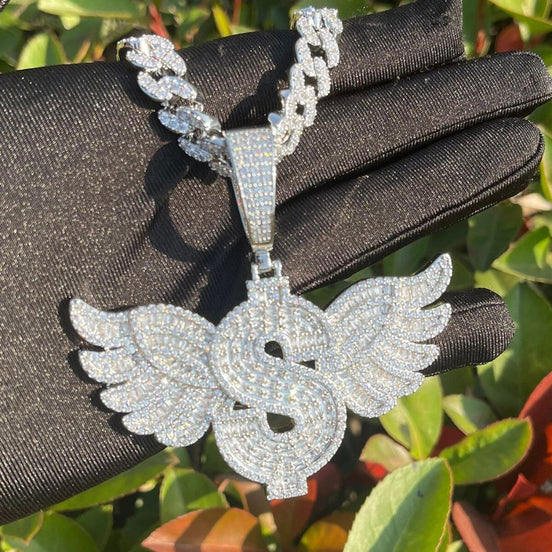 Dollar Retailers Symbol Wing Moissanite Pendants