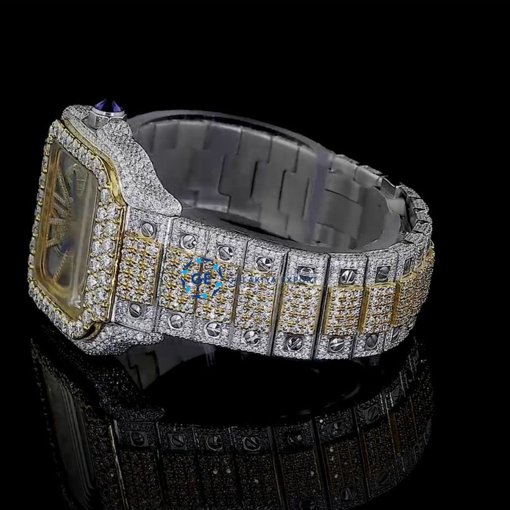 Fabulous Moissanite Skeleton Dual Tone Watch For Men's