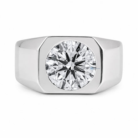 Round Cut Moissanite Signet Ring Solid Gold Statement Ring