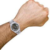 Custom Dark Brown Roman Numeral Dial Moissanite Wrist Watch