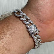Figaro Link Moissanite Diamond 925 Silver Bracelet