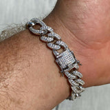 Figaro Link Moissanite Diamond 925 Silver Bracelet