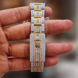 Moissanite Iced Out Dual Tone Time Piece For Men's