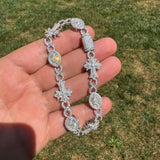 925 Silver Evil Eye Gothic Cross Link Bracelet Iced Out Bracelet