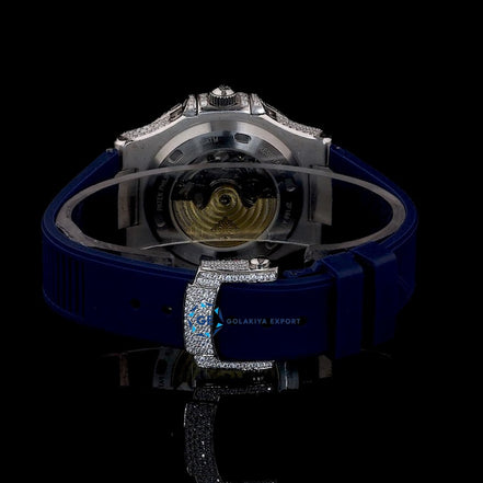 Blue Rubber Strap Moissanite Diamond Luxury Watch
