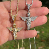 Iced Out Praying Baby Guardian Angel Pendant