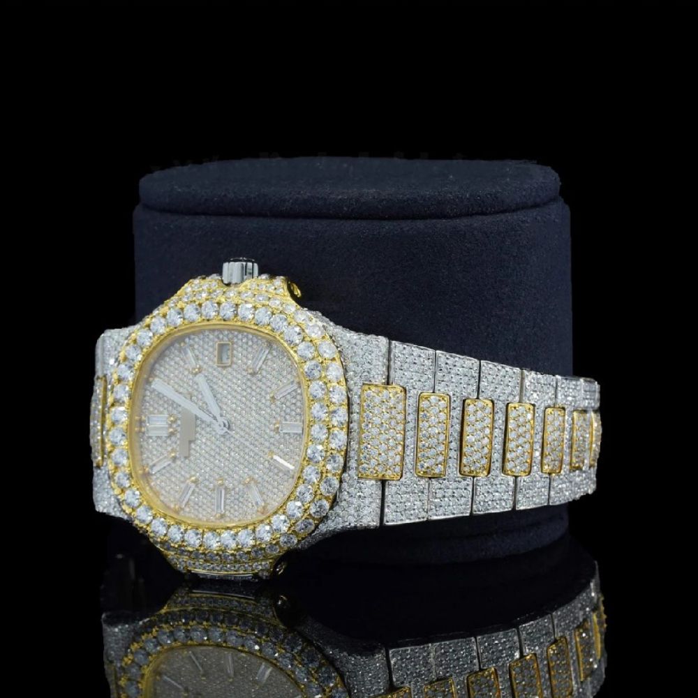 Baguette Dial Moissanite Diamond Dual Tone Hip Hop Watch