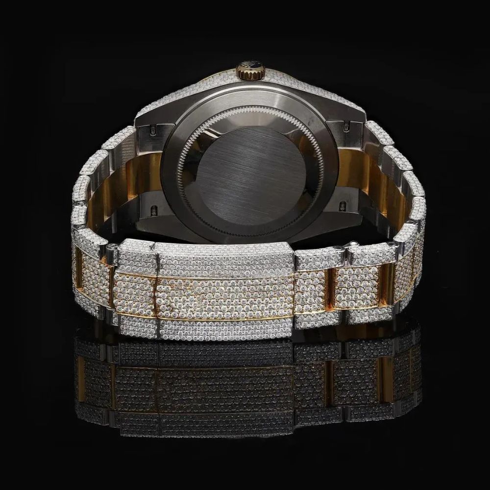 Dual Tone Iced Out Datejust Moissanite Wrist Watch