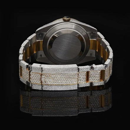 Dual Tone Iced Out Datejust Moissanite Wrist Watch