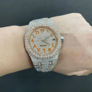Orange Arabic Numeric Dual Tone Moissanite Watch