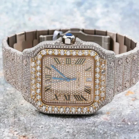 Colorless Moissanite Roman Dial Hip Hop Watch