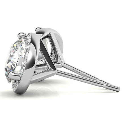 Round Cut Halo Moissanite Earrings For Her