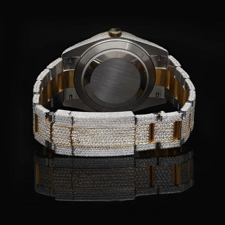 Dual Tone Moissanite Diamond Hip Hop Watch