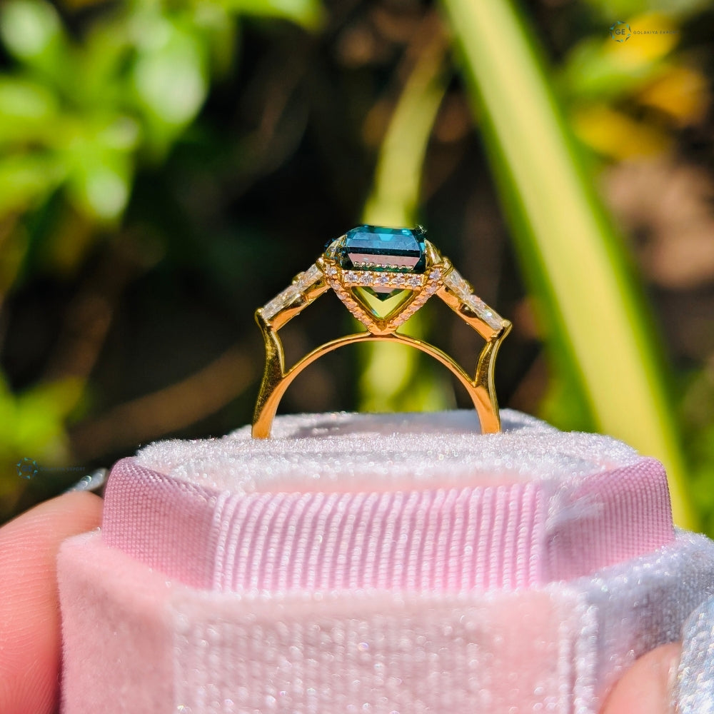 Green 4CT Emerald Cut Seven Stone Lab Grown Diamond Ring