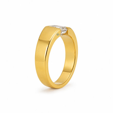 Tension Set Emerald Cut Moissanite Yellow Gold Men's Ring