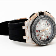 Black & White Moissanite Rubber Strap Wrist Watch For Men's