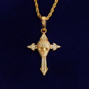 Moissanite Diamond Skull Cross Blinged Out  Necklace