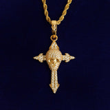 Moissanite Diamond Skull Cross Blinged Out  Necklace