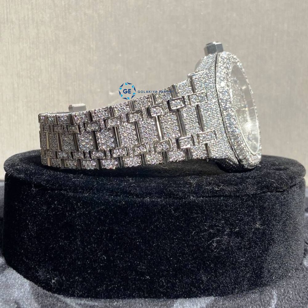Iced Out Blue Arabic Numeric Moissanite Watch