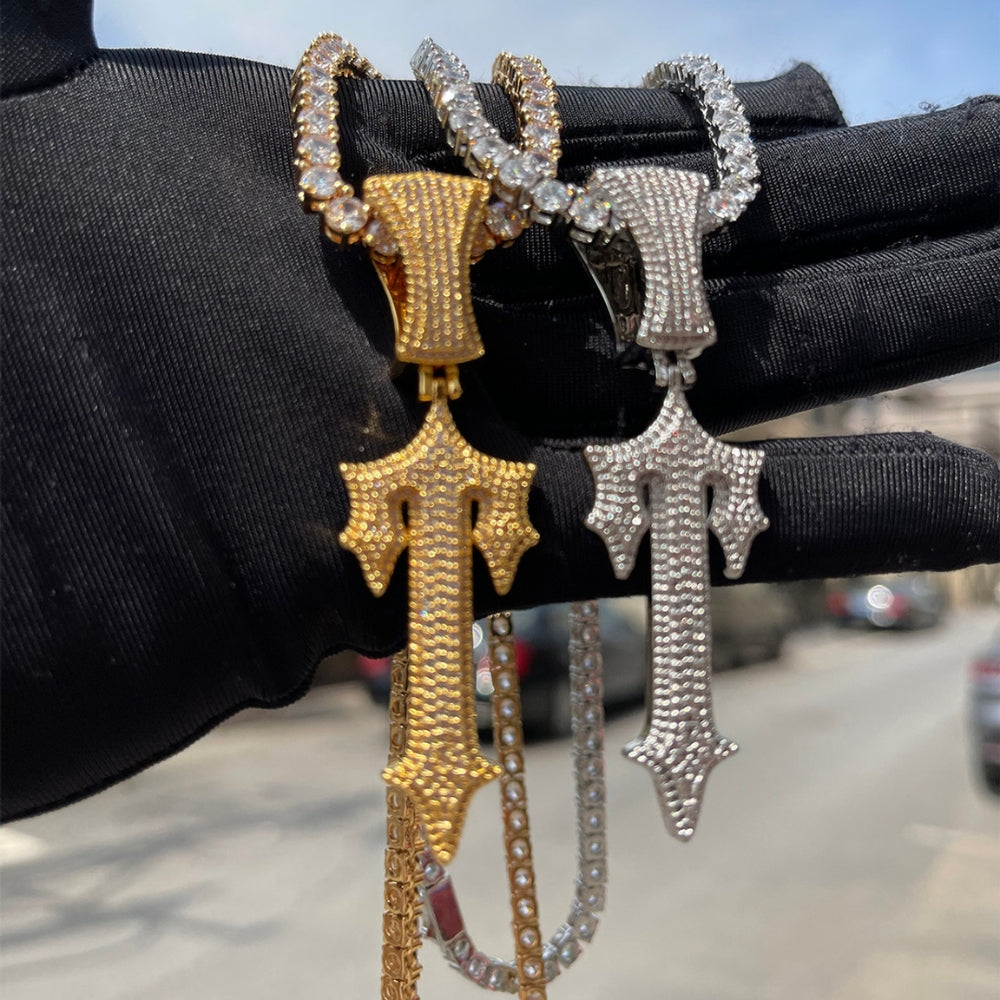 Hip Hop Rock Star Sword Cross VVS Moissanite Hip Hop Pendant