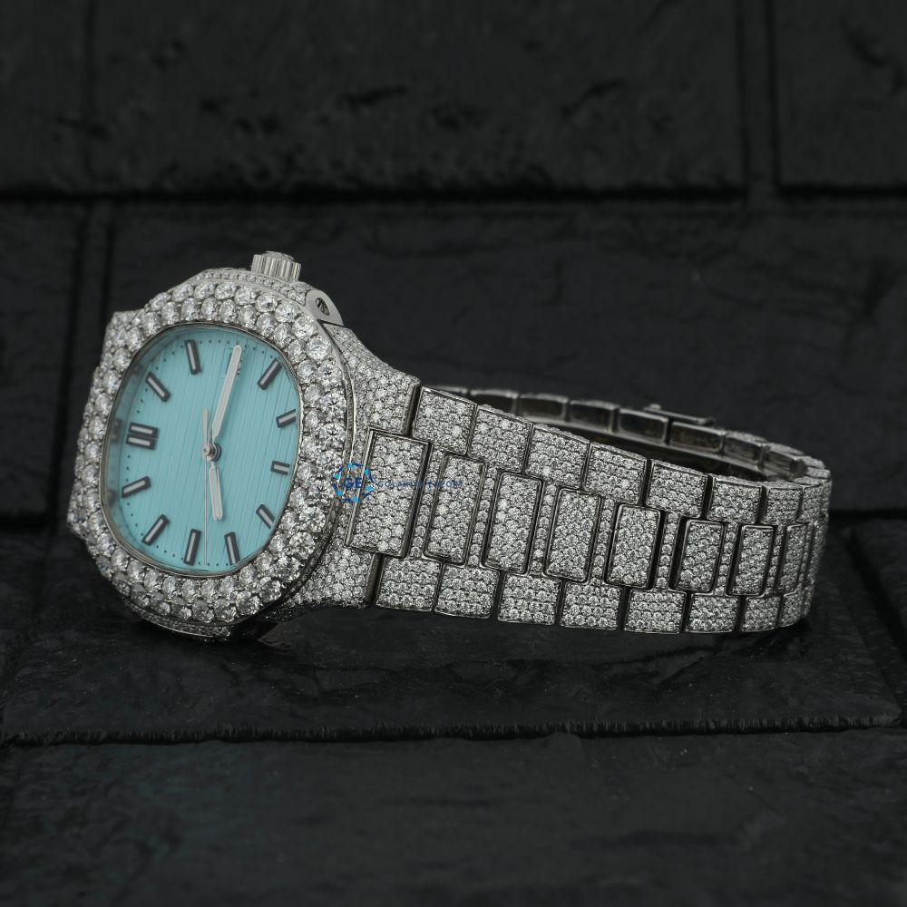 Fully Iced Out Sky Blue VVS1 Moissanite Luxury Watch