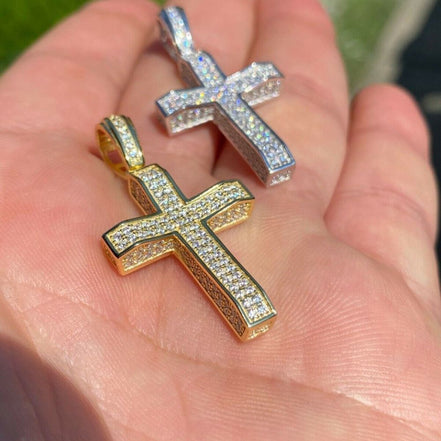 925 Sterling Silver Iced Out Cross Pendant