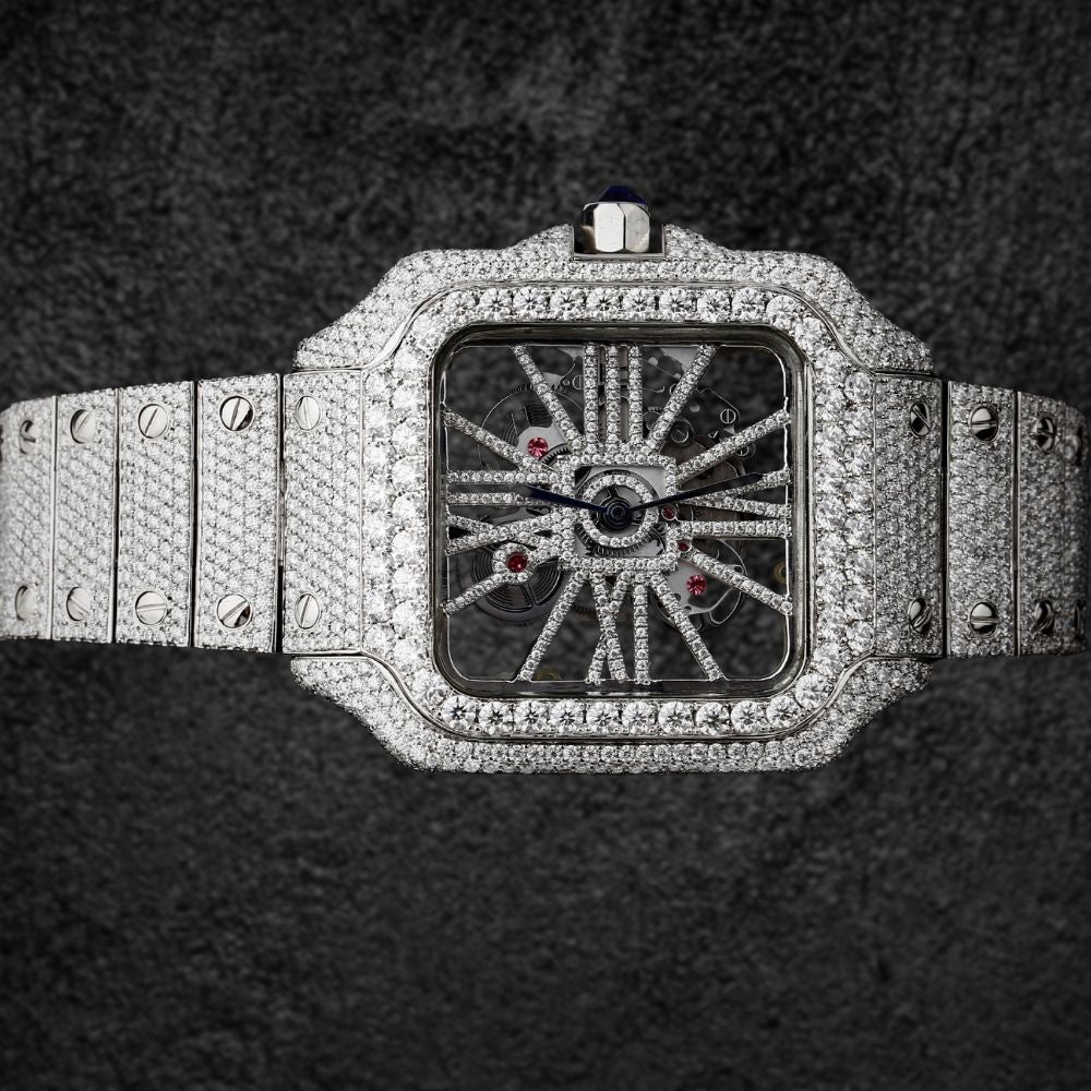 Iced Out Moissanite Diamond Skeleton Watch For Men's