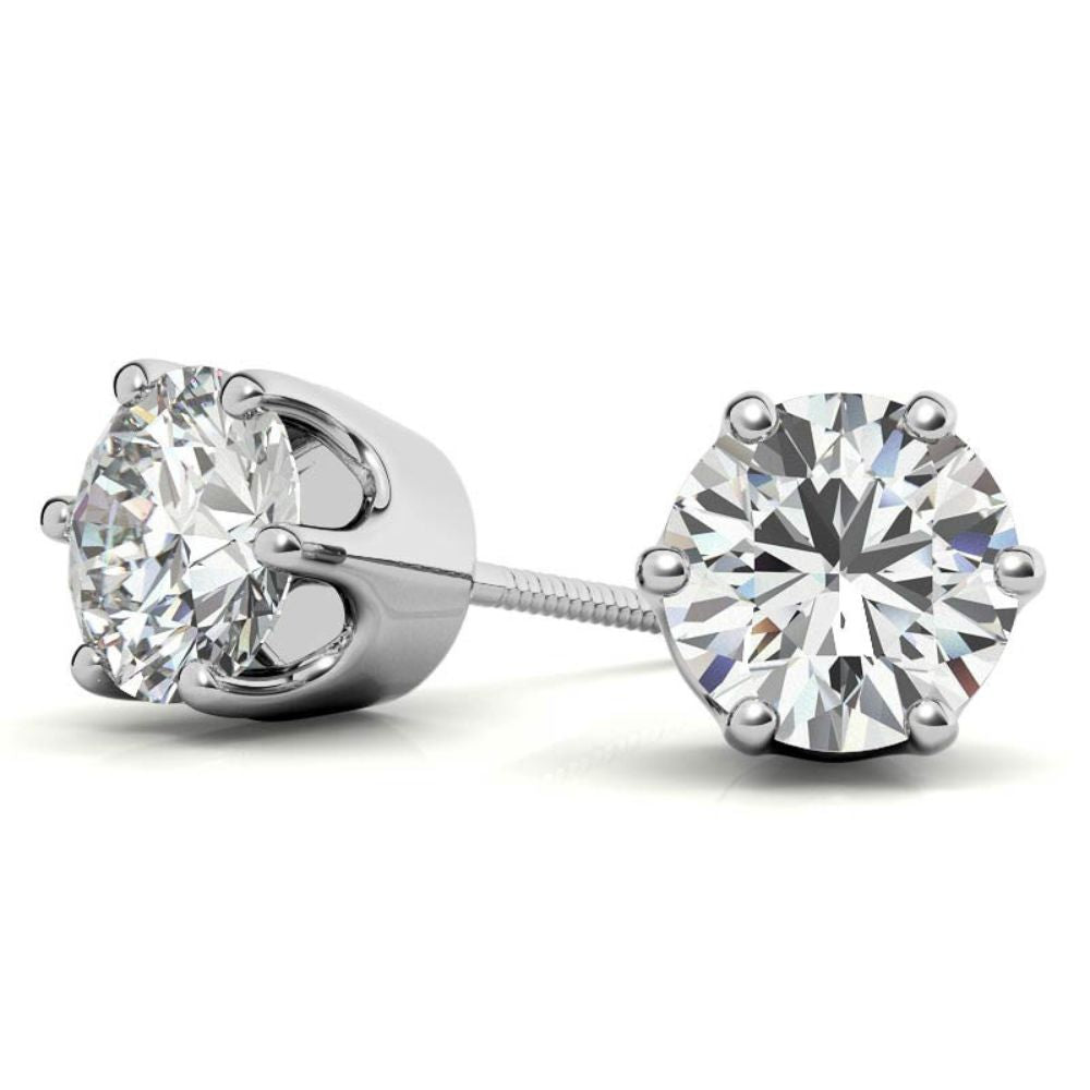 Six Prong Setting Round Cut Moissanite Solitaire Earring