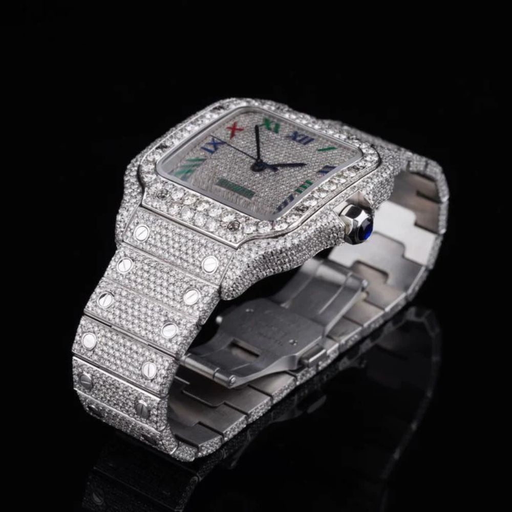 Fully White Color Full Roman Number Moissanite Watch