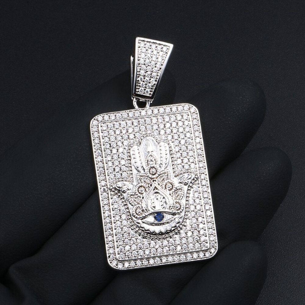 Hamsa Hand Moissanite Diamond Silver Pendant